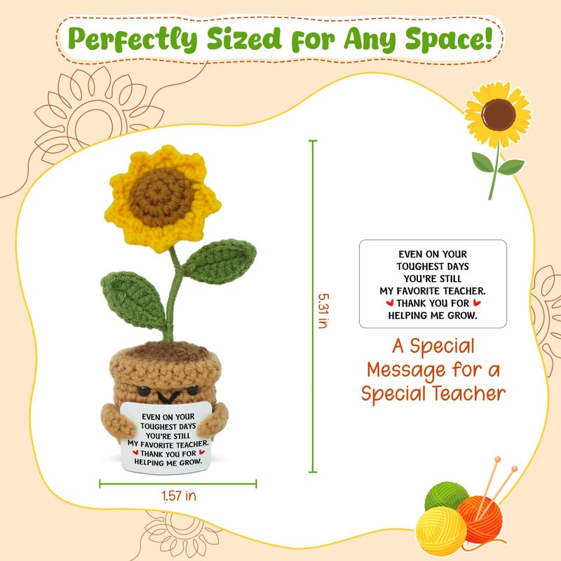 OASSIE Teacher Appreciation Gifts - Mini Handmade Positive Sunflower Crochet with Message Card - Teachers Day Graduation End of The Year Birthday Christmas Thank You Gifts for Teachers Women - Image 3